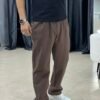Baggy keten pantolon kahverengi