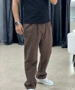 Baggy keten pantolon kahverengi